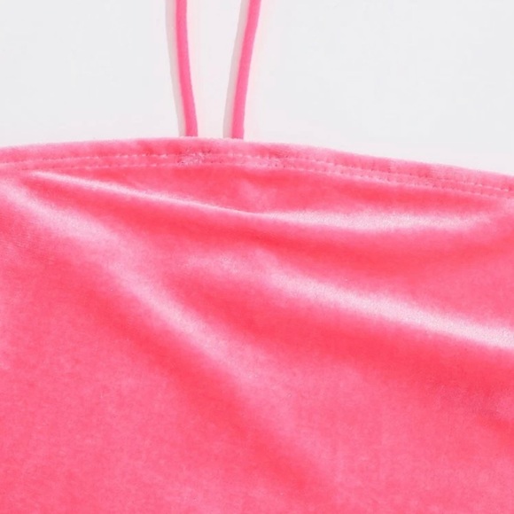 Glamorous Y2K Bright Neon Pink Velvet Cami CropTop - Picture 3 of 5